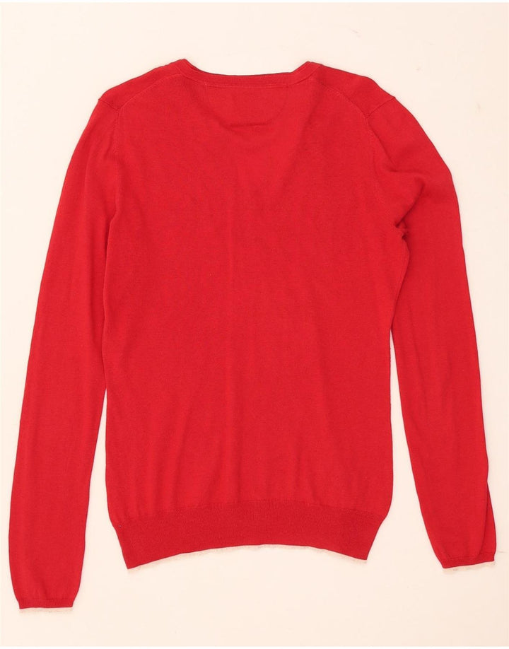 Suéter feminino Massimo Dutti com decote em V Reino Unido 12 seda vermelha média