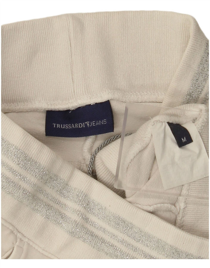 Calça de treino feminina TRUSSARDI UK 14 médio off white algodão