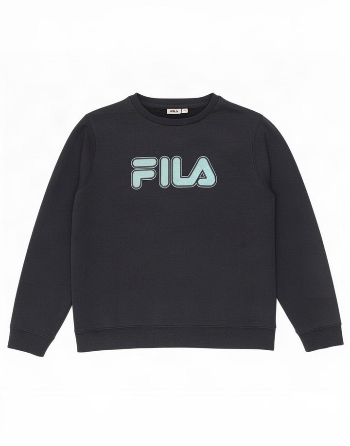 Fila moletom gráfico feminino jumper UK 16 grande azul marinho poliéster