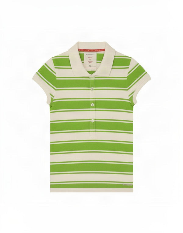Champion Womens Heritage Fit Crop Polo Shirt UK 12 Medium Green Striped