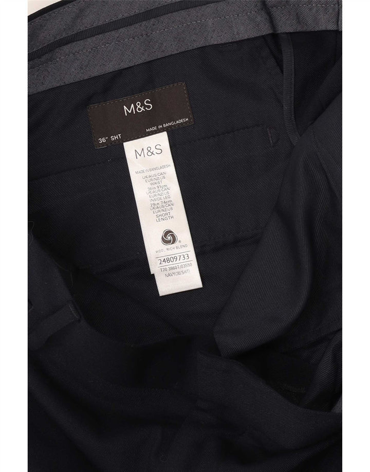 Calça chino reta masculina Marks & Spencer W36 L29 lã azul marinho
