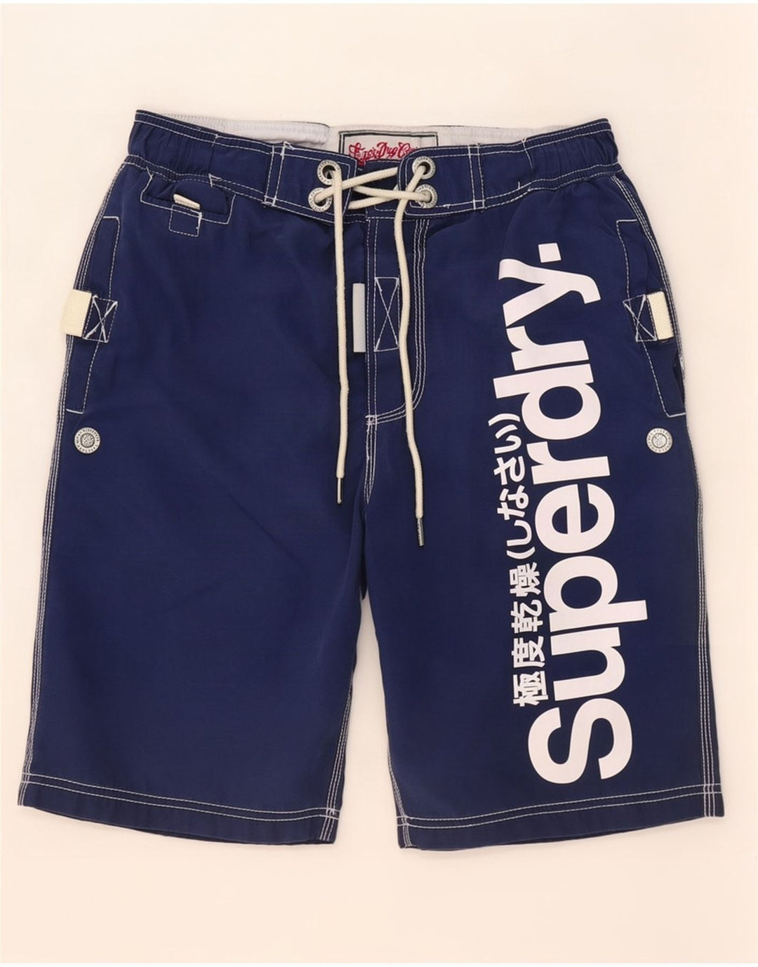 Shorts de natação masculino Superdry Graphic azul marinho médio poliéster