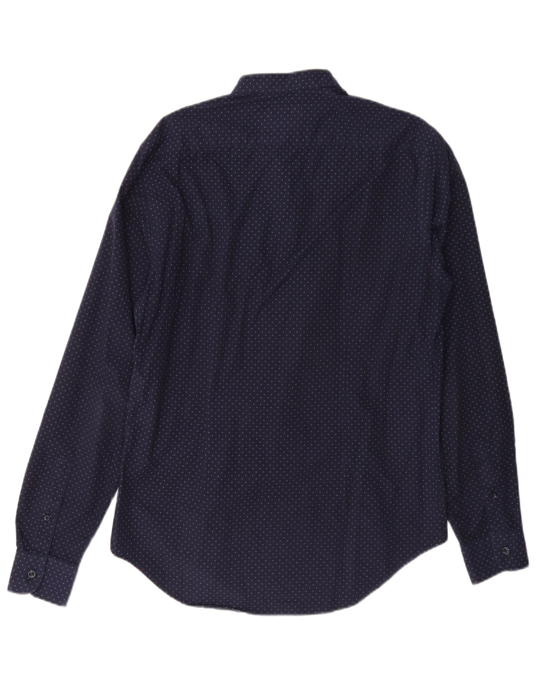 Camisa masculina Zara Slim Fit médio algodão manchado azul marinho