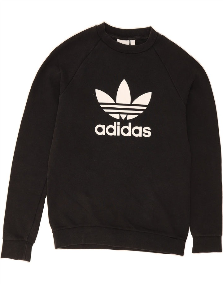 ADIDAS Mens Graphic Sweatshirt Jumper XS Black Cotton Vintage Adidas and Second-Hand Adidas from Messina Hembry 