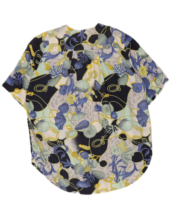 Blusa feminina vintage com padrão abstrato Reino Unido 16 grande multicolorida
