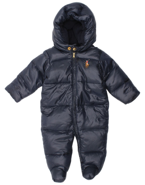 Ralph Lauren Macacão acolchoado com capuz para meninos de 3 a 6 meses azul marinho inverno