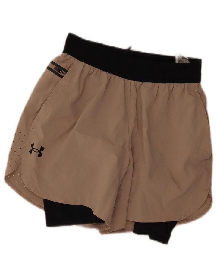 Shorts esportivos femininos Nike UK 8 pequeno bege colorblock poliéster