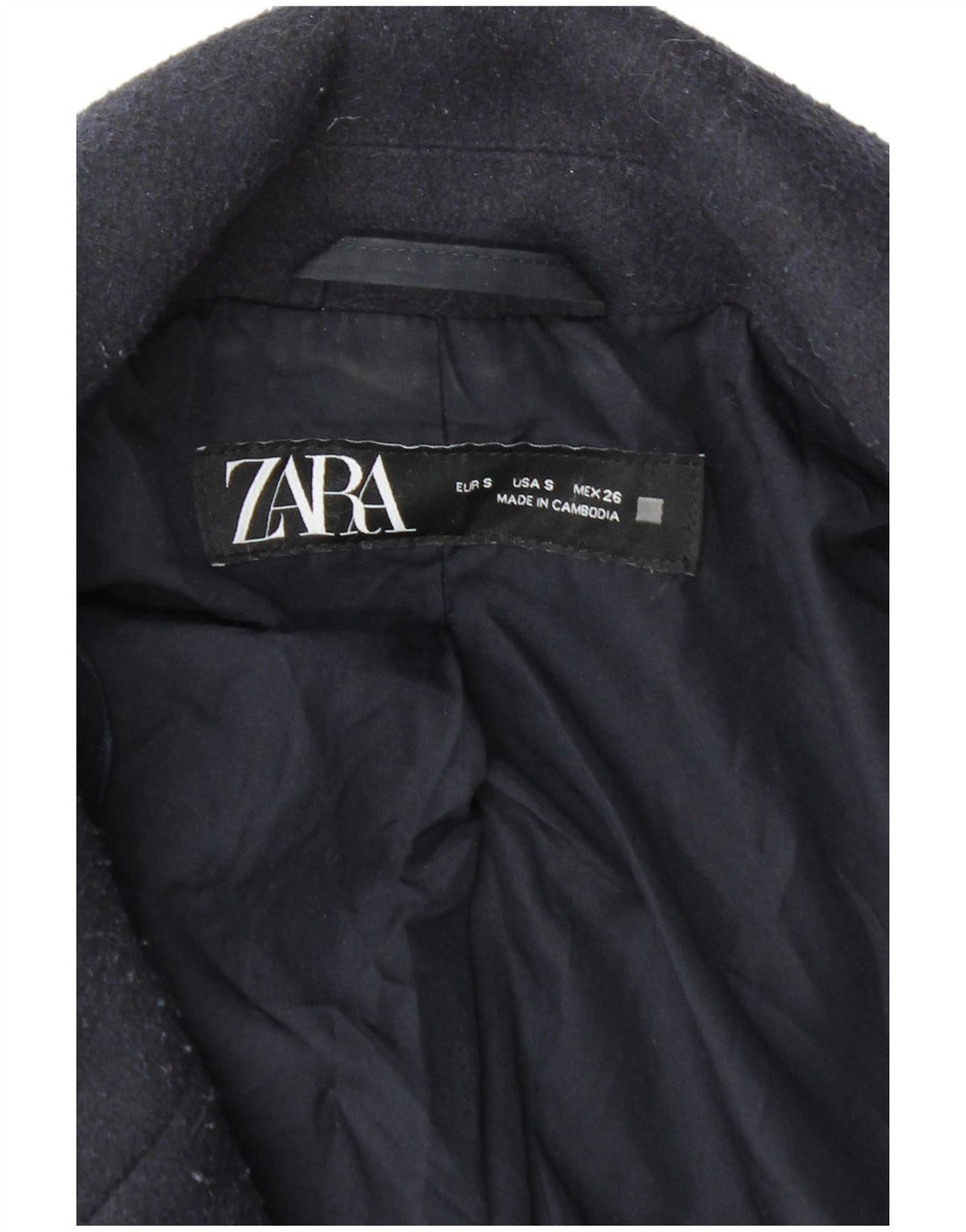 Casaco masculino Zara Double Breasted UK 36 pequeno poliéster azul marinho