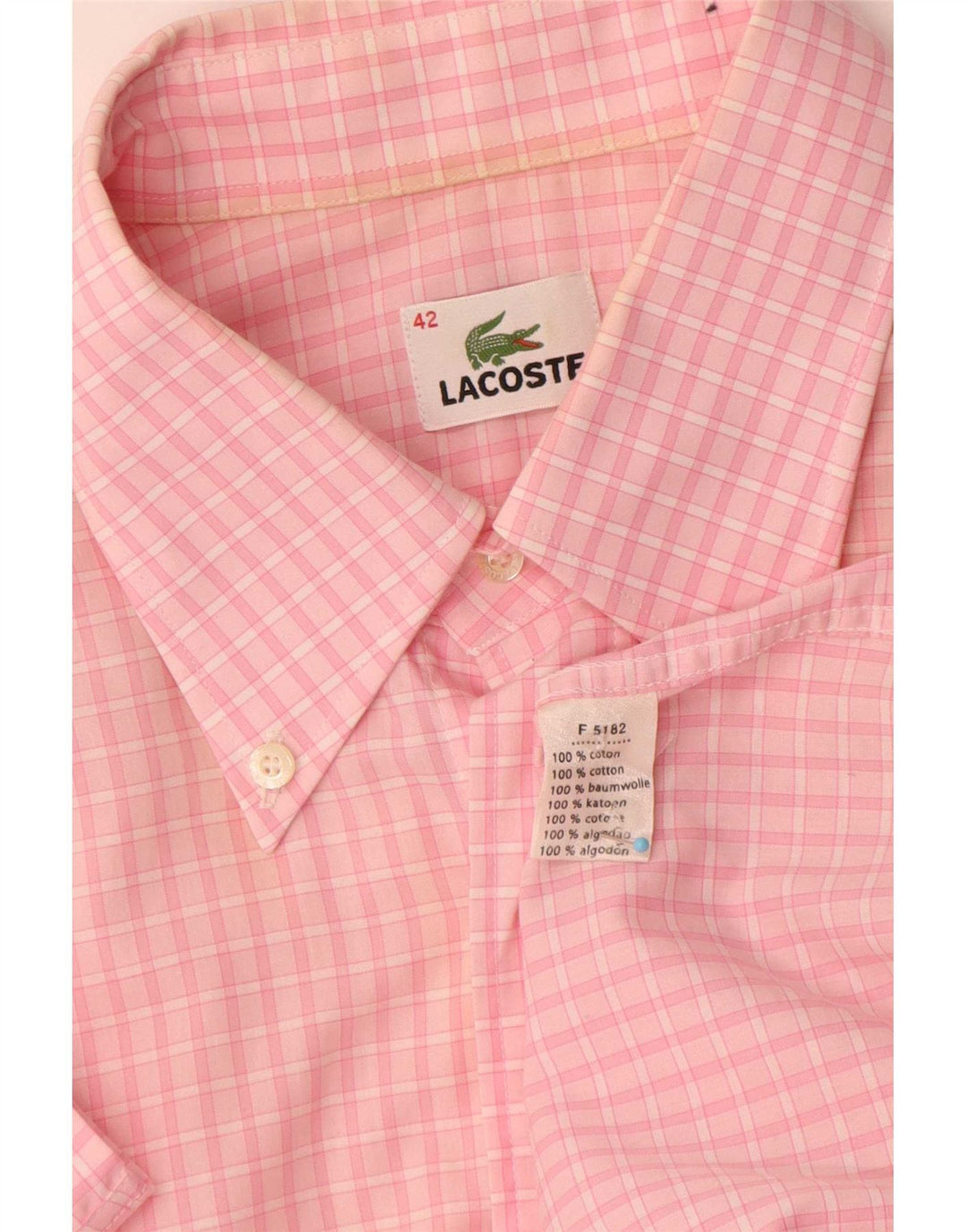 Camisa masculina de manga curta Lacoste tamanho 42 grande algodão guingão rosa