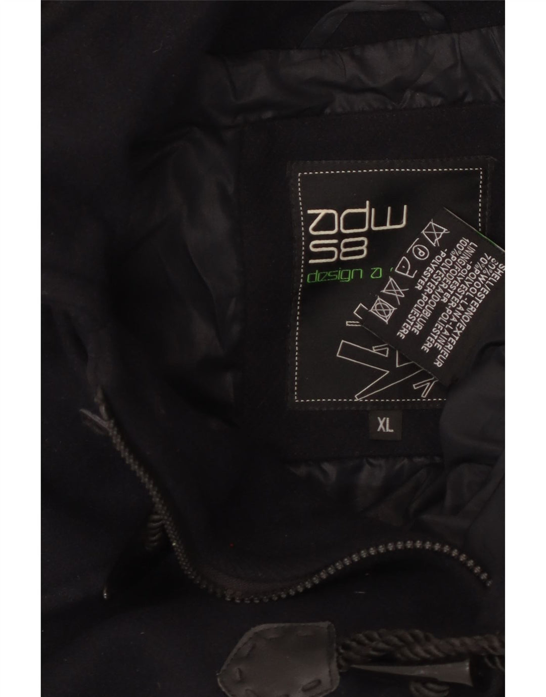 Casaco Duffle feminino com capuz VINTAGE Reino Unido 18 XL lã azul marinho