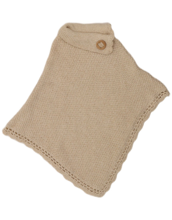 Poncho feminino VINTAGE com gola redonda, tamanho único, lã branca