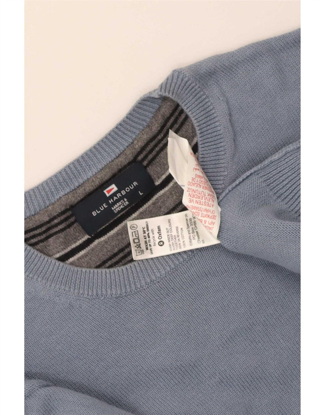 Suéter masculino Marks & Spencer Blue Harbor com gola redonda e algodão grande