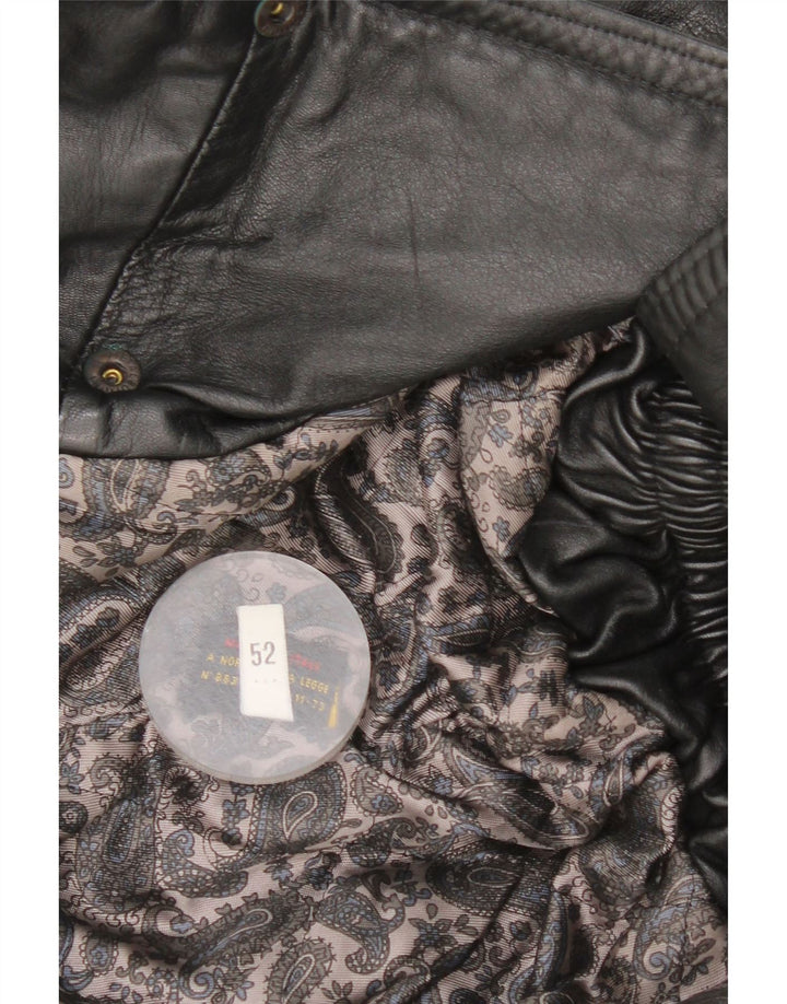 Jaqueta de couro vintage masculina com peito duplo IT 52 XL couro preto