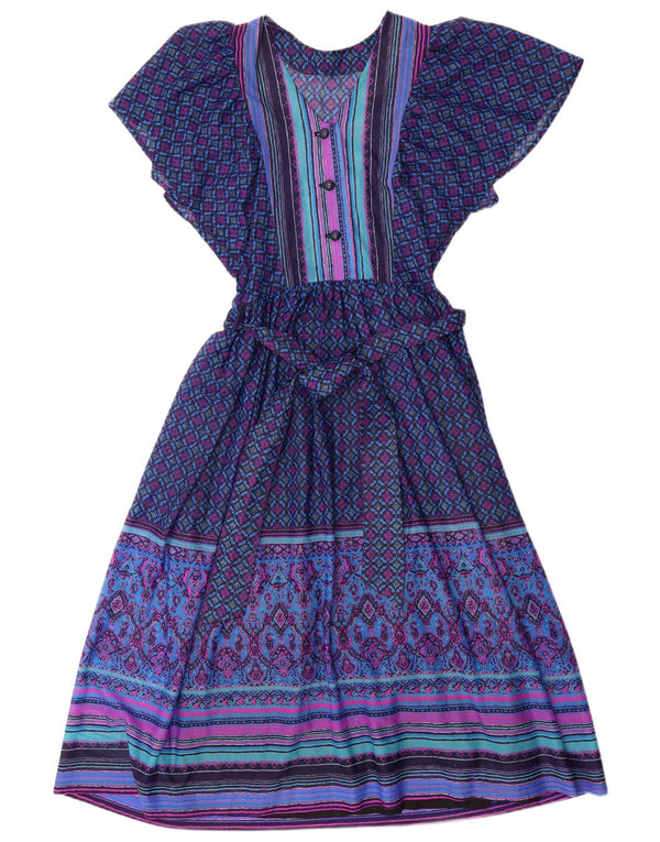 Vestido maxi feminino vintage UK 12 médio roxo Fair Isle Acetate