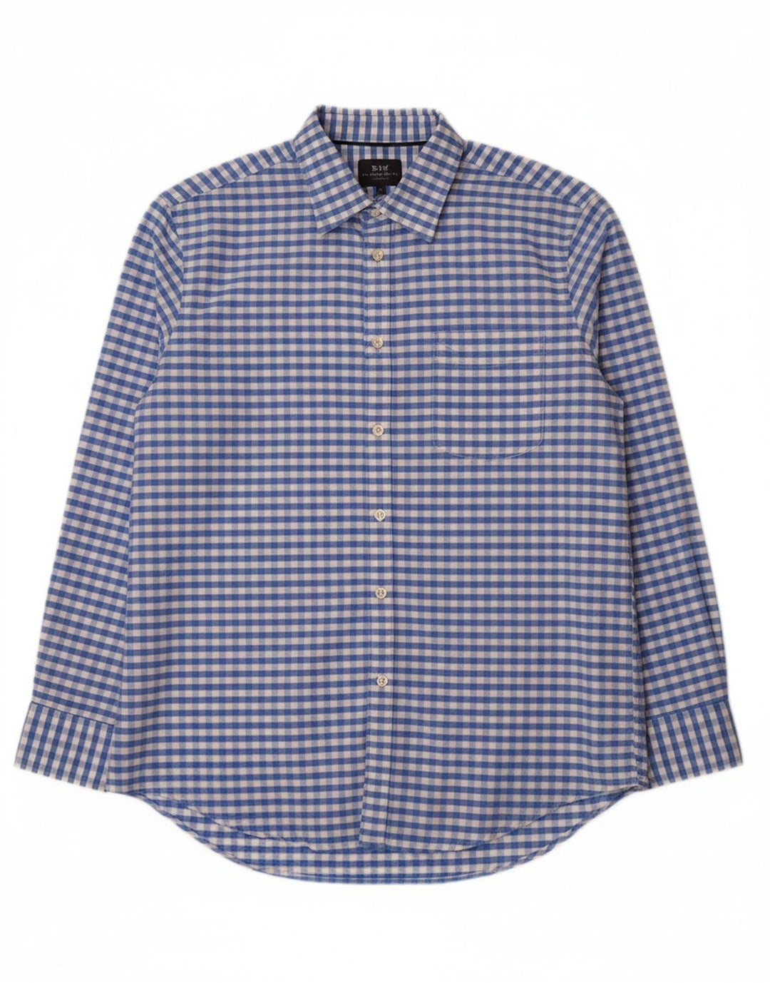 Camisa masculina VINTAGE de ajuste clássico grande algodão guingão azul