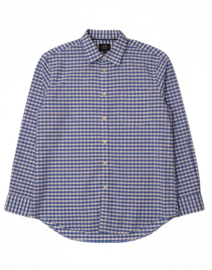 Camisa masculina VINTAGE de ajuste clássico grande algodão guingão azul
