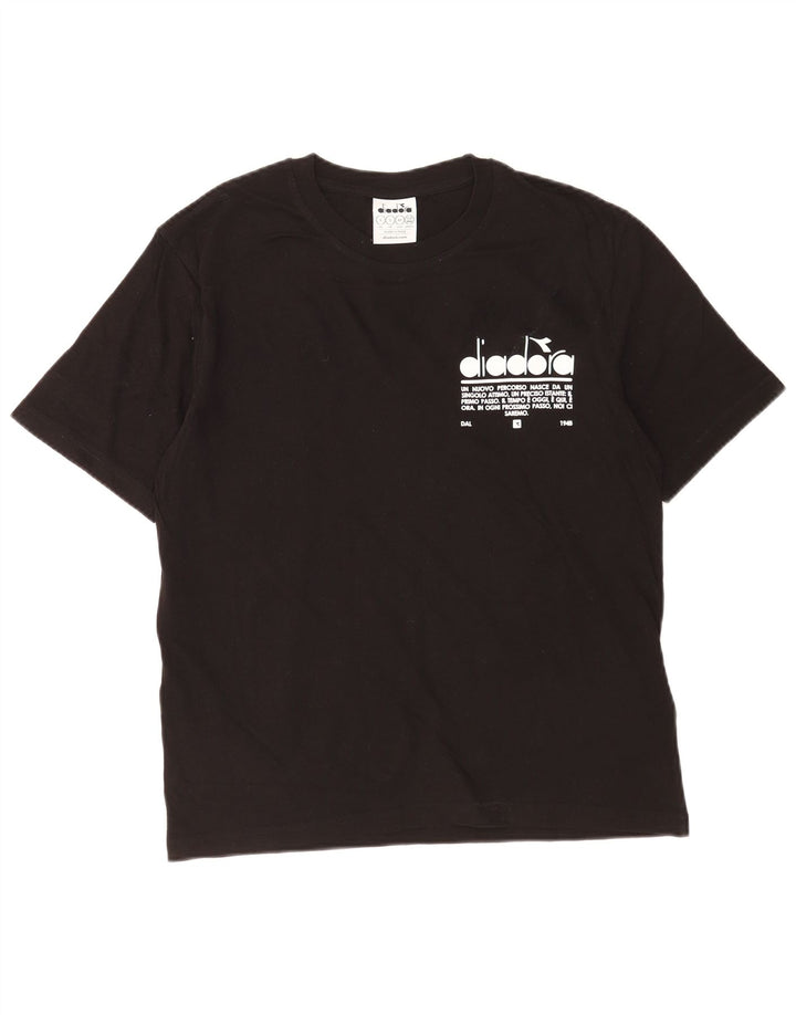 Diadora Mens Graphic T-Shirt Top Pequeno Algodão Preto
