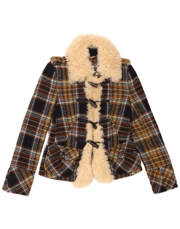 Jaqueta blazer feminina Drykorn com 4 botões Reino Unido 8 pequena xadrez multicolorida