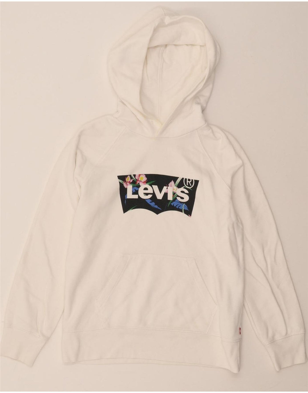 LEVI'S Womens Graphic Hoodie Jumper UK 6 XS White Cotton Vintage Levi's and Second-Hand Levi's from Messina Hembry 