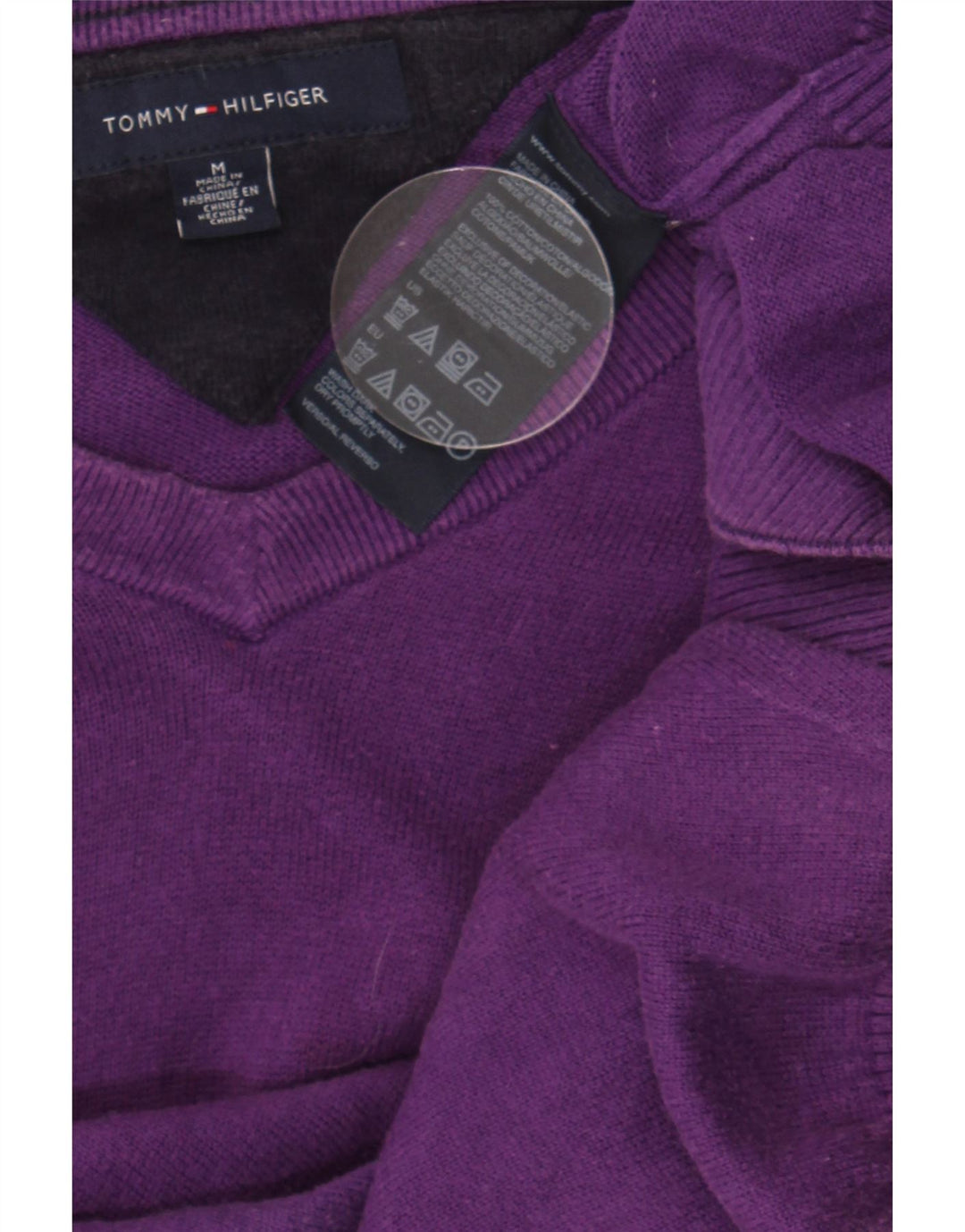 TOMMY HILFIGER Mens V-Neck Jumper Sweater Medium Purple Cotton Vintage Tommy Hilfiger and Second-Hand Tommy Hilfiger from Messina Hembry 