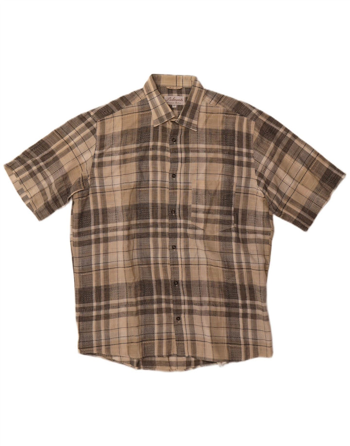 Camisa masculina de manga curta Belmonte tamanho 42 grande algodão xadrez bege