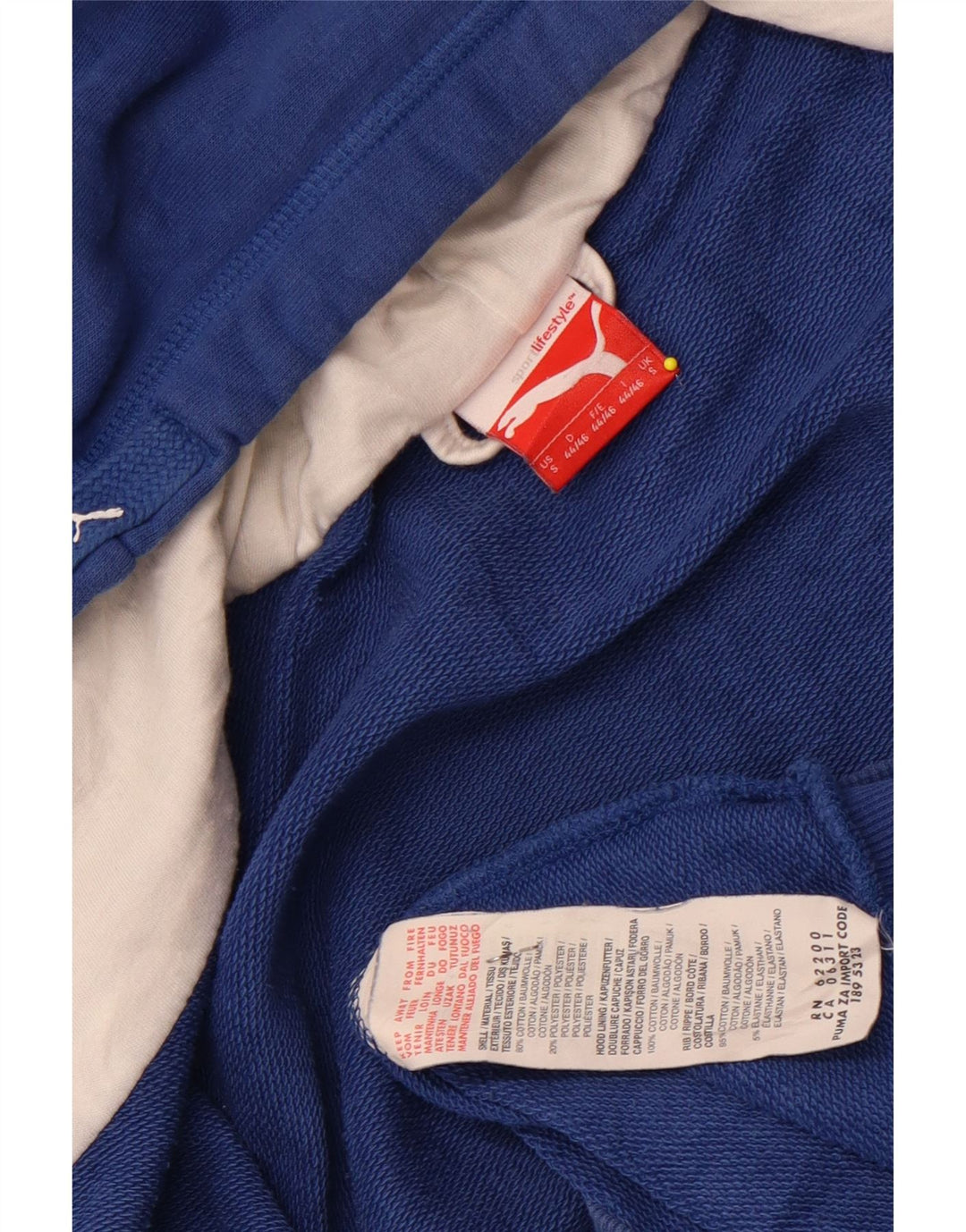 Suéter masculino Puma com capuz e zíper gráfico pequeno azul algodão