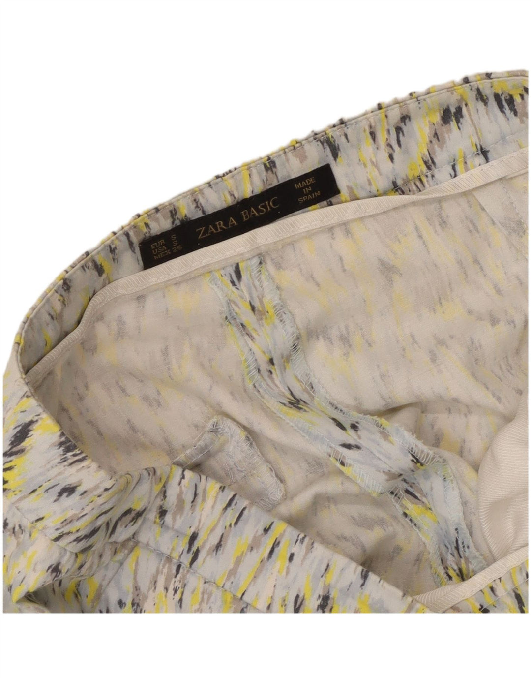 Calça chino feminina com padrão abstrato ZARA pequena W26 L26 multicolorida
