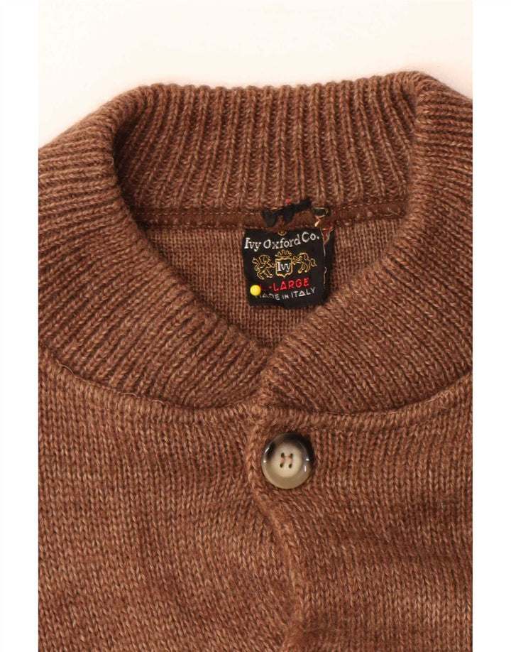 Suéter masculino Ivy Oxford com gola com botão e lã marrom grande