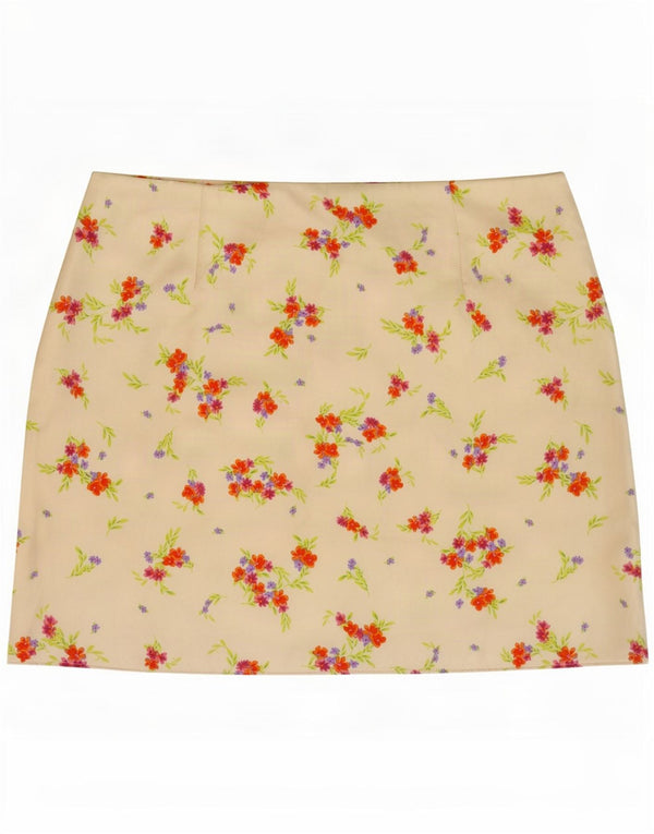 Mini saia feminina Zara médio W28 poliéster floral branco