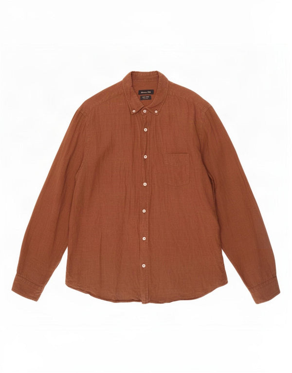 Camisa masculina Massimo Dutti 2XL linho marrom