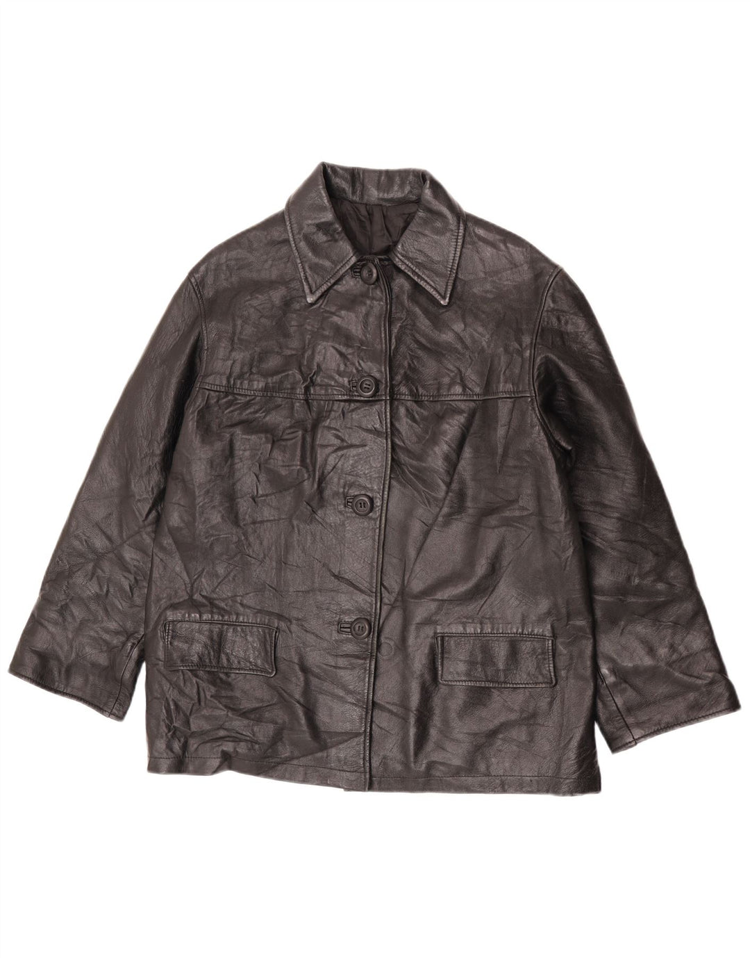 Jaqueta de couro feminina vintage IT 44 couro preto médio