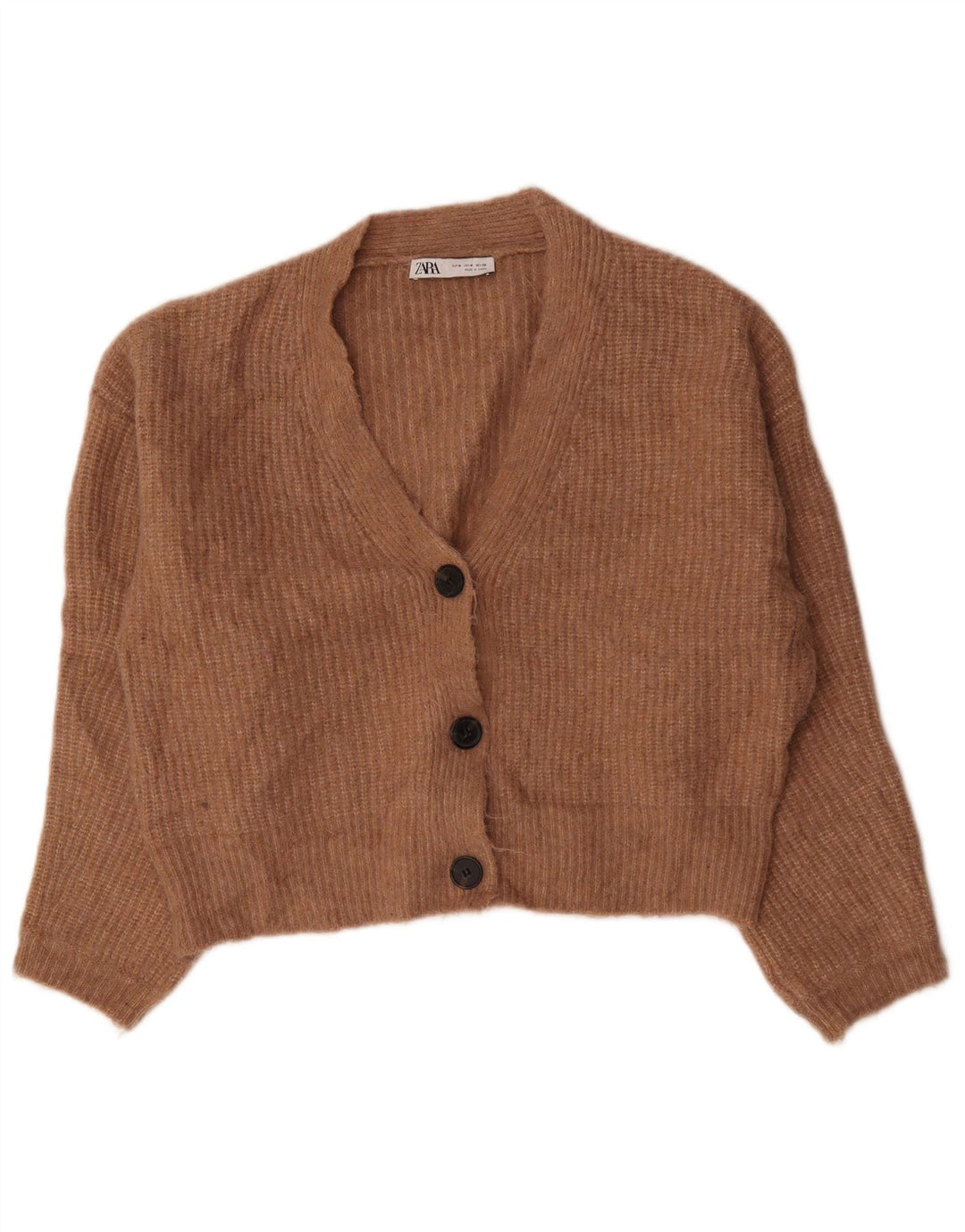Suéter cardigã feminino Zara crop oversized UK 14 médio marrom nylon