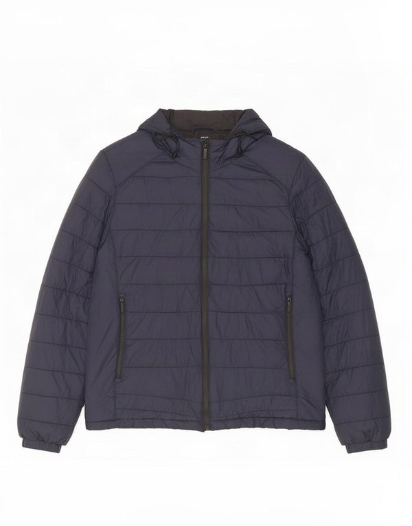 Zara Jaqueta masculina acolchoada com capuz Reino Unido 38 Médio Azul marinho Nylon