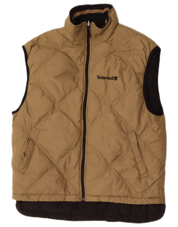 Colete acolchoado reversível masculino Timberland UK 36 pequeno marrom nylon