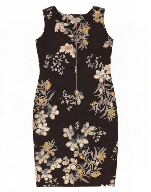 Vestido feminino Marks & Spencer sem mangas com bainha UK 12 médio preto floral