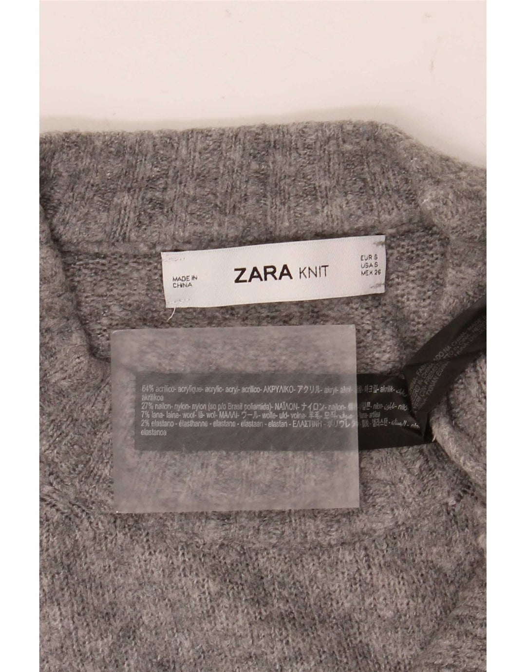 Zara Suéter feminino oversized com gola redonda Reino Unido 10 pequeno cinza manchado
