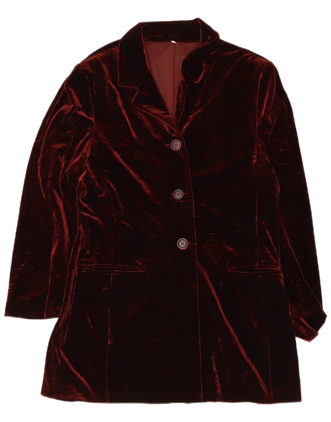 Jaqueta blazer feminina vintage de veludo com 3 botões Reino Unido 10 pequena Borgonha