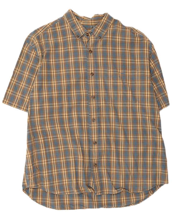 EDDIE BAUER Camisa masculina de manga curta XL azul xadrez algodão