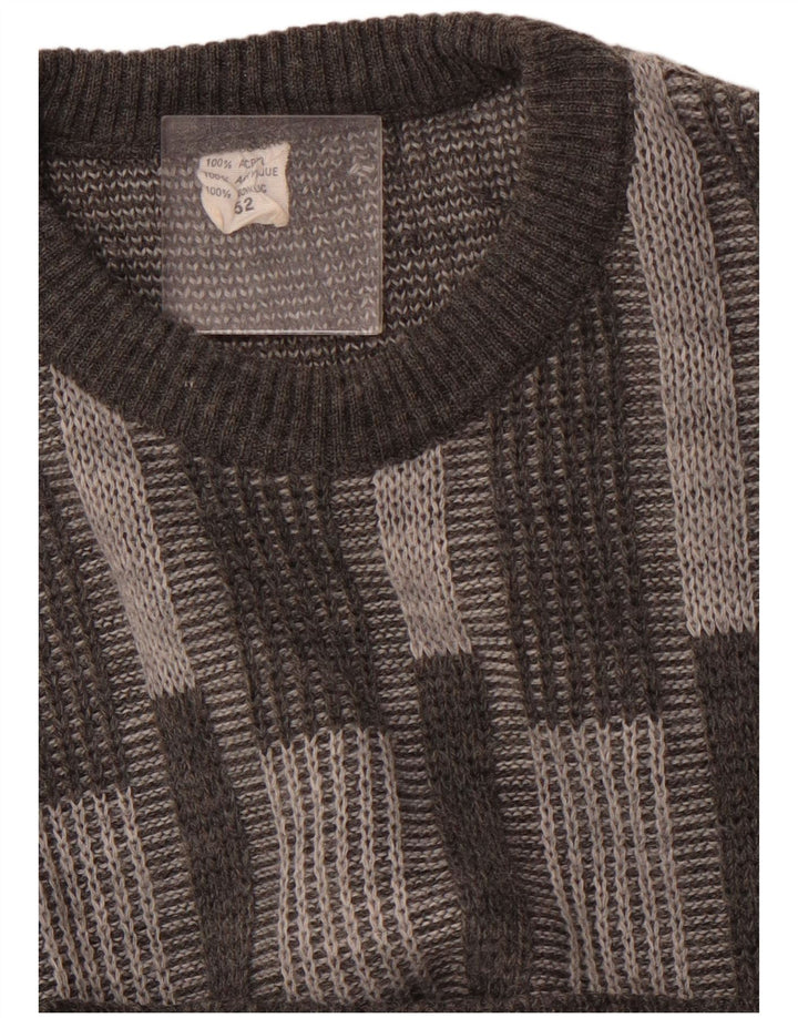 Suéter masculino VINTAGE com gola redonda IT 52 acrílico geométrico cinza grande