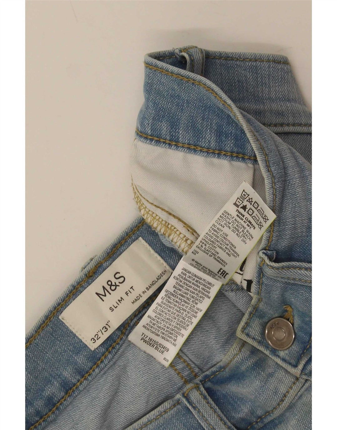 Marks & Spencer Mens Slim Jeans W32 L31 Azul Algodão
