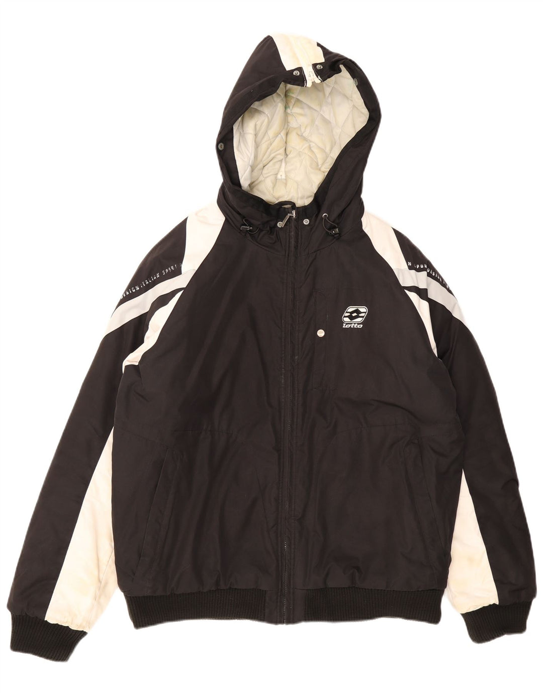 Jaqueta masculina acolchoada com capuz Lotto UK 40 grande poliéster colorblock preto