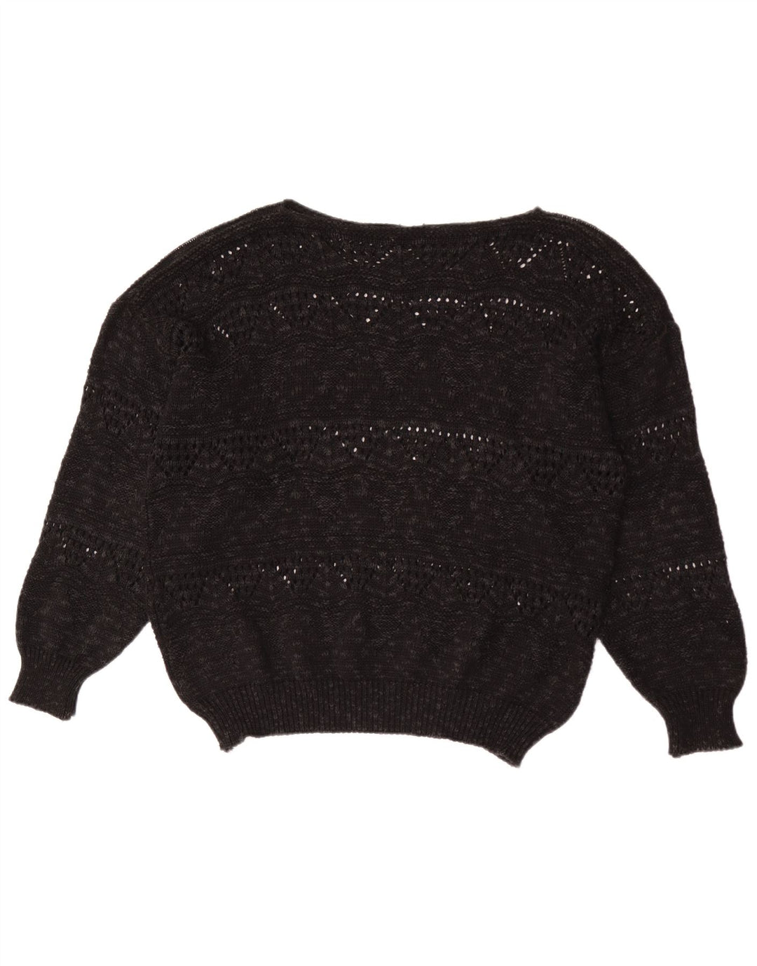 Suéter feminino vintage com gola canoa UE 40 médio preto geométrico