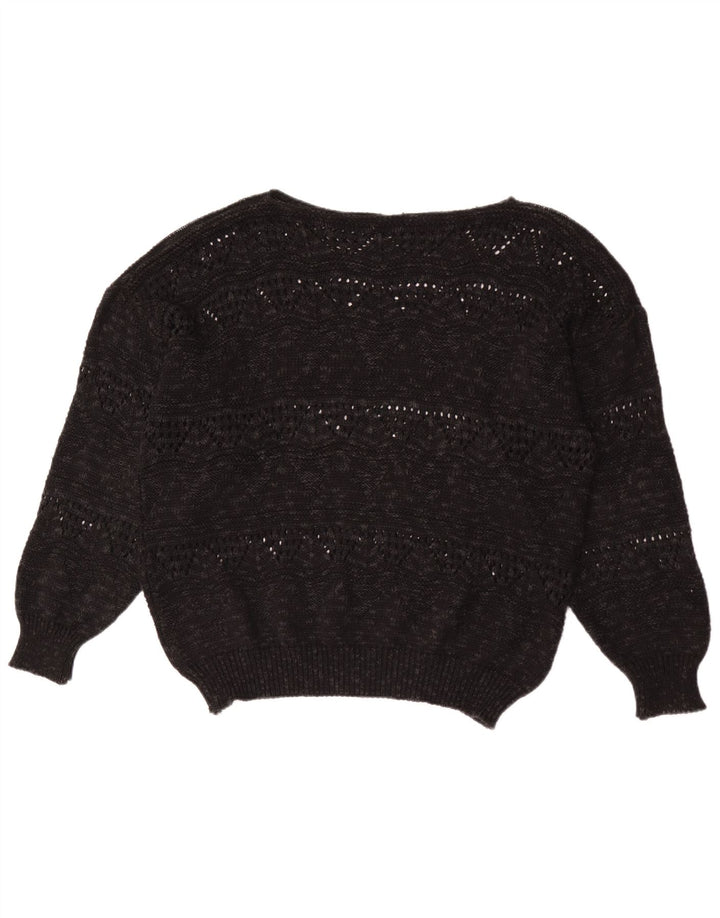 Suéter feminino vintage com gola canoa UE 40 médio preto geométrico