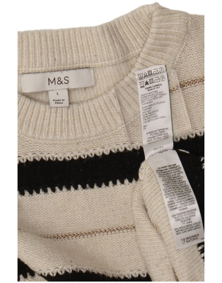 Suéter feminino Marks & Spencer com gola redonda, Reino Unido 16, listrado branco grande