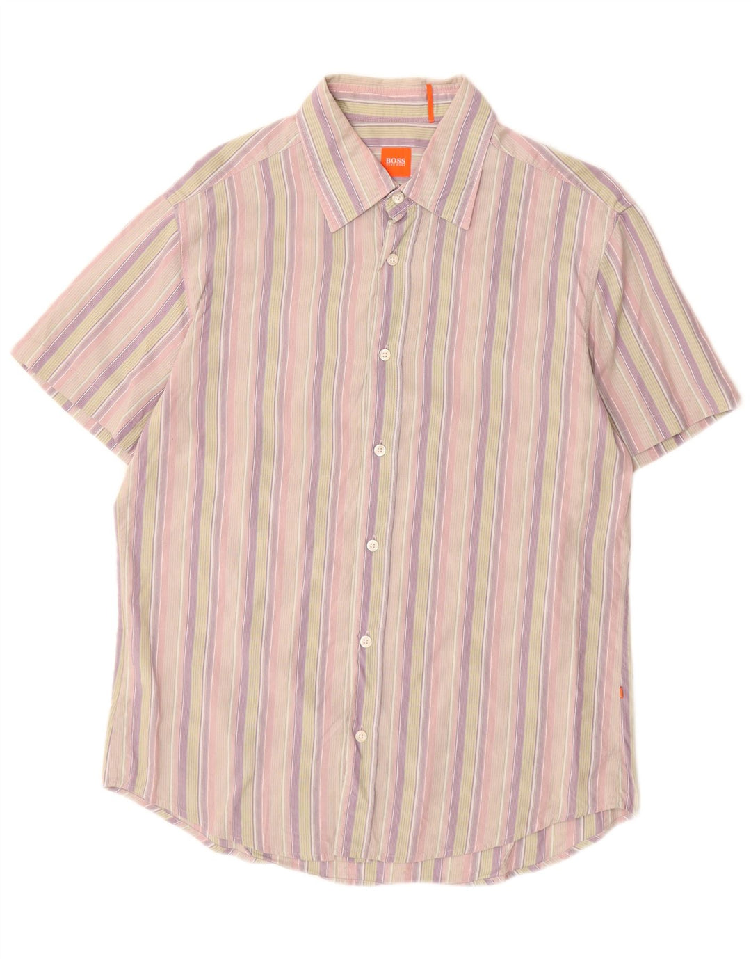 Camisa masculina de manga curta Hugo Boss grande algodão listrado multicolorido