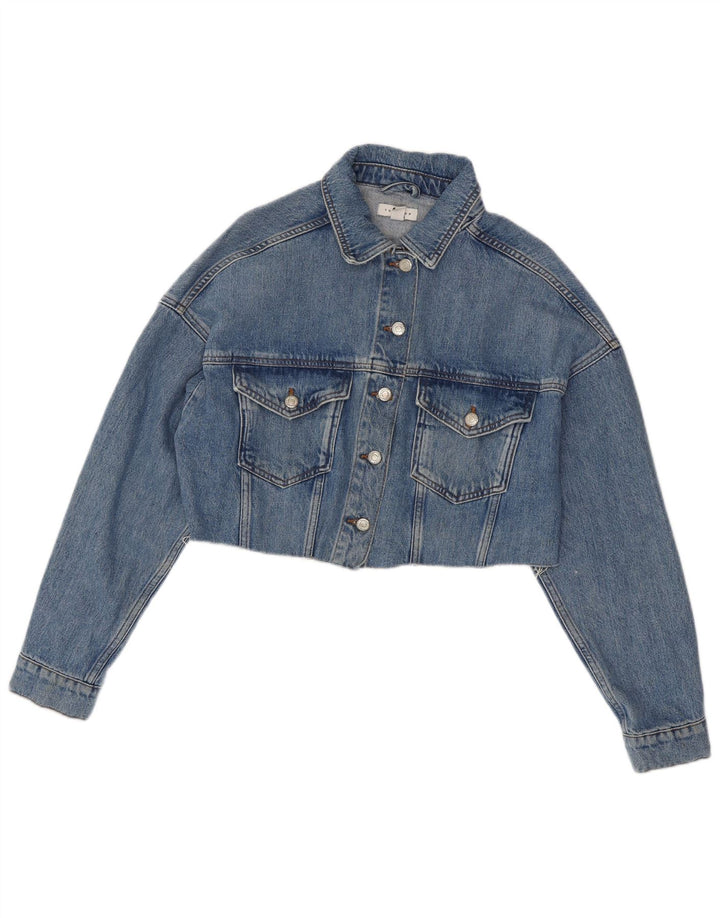 Jaqueta jeans feminina Topshop cropped grande Reino Unido 10 algodão azul pequeno