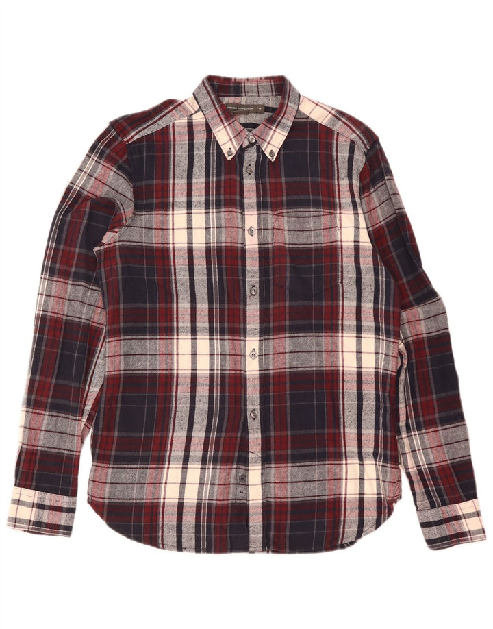 Camisa masculina de flanela French Connection, algodão xadrez médio Borgonha