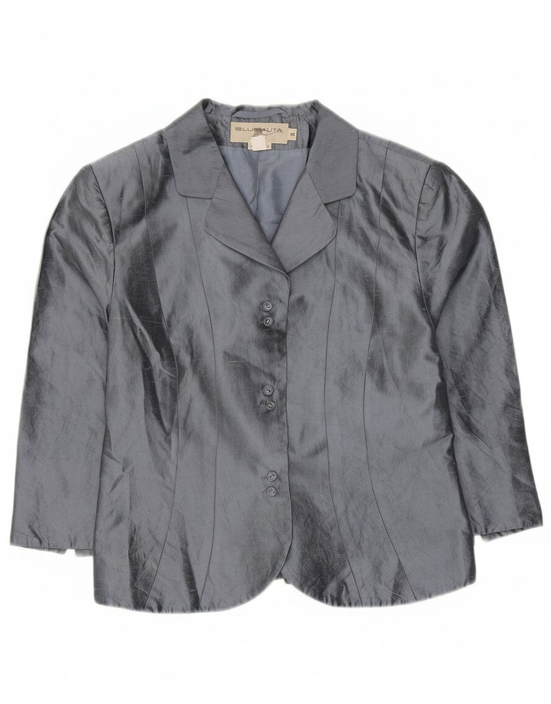 Blunauta Jaqueta blazer feminina crop 6 botões IT 42 seda cinza médio