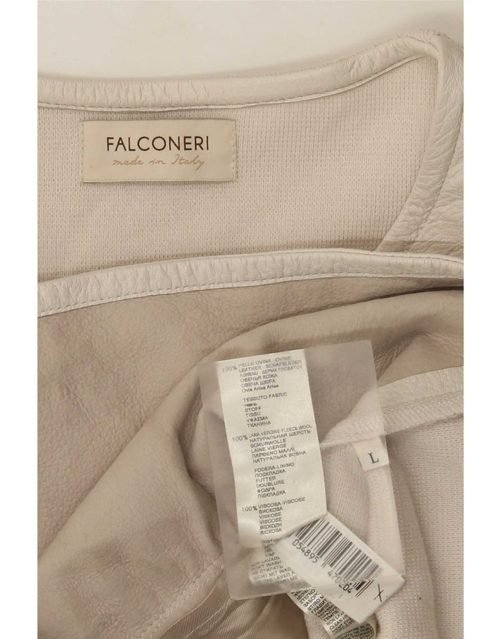 Jaqueta de couro feminina Falconeri UK 14 grande bege