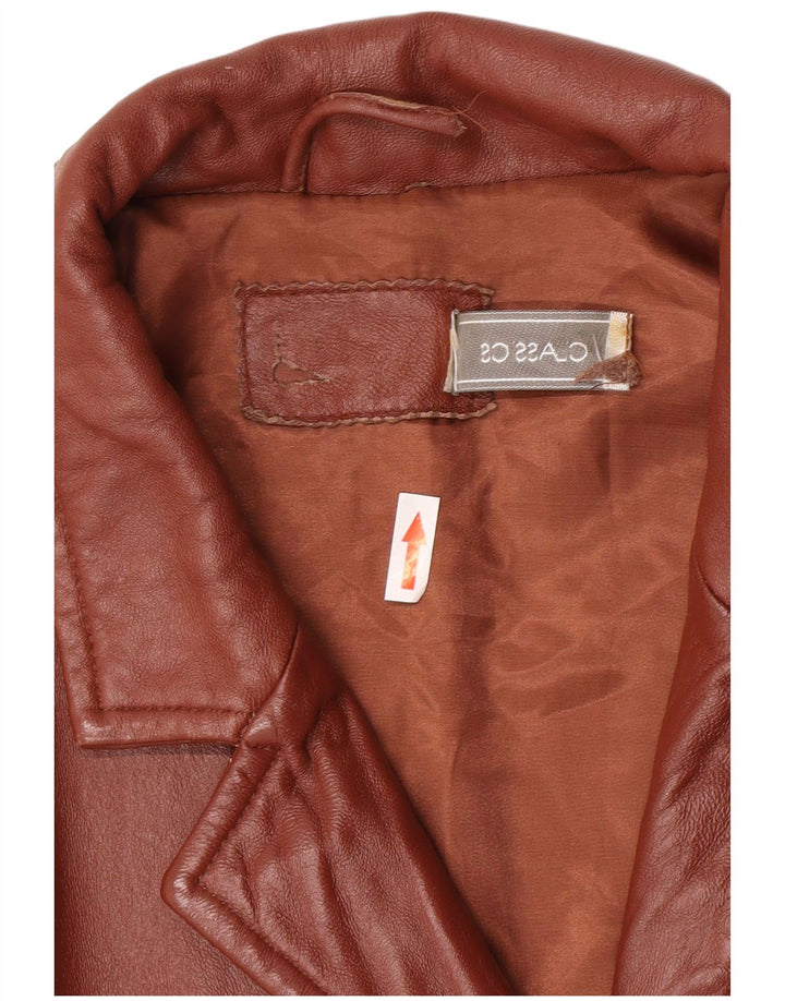 Jaqueta blazer feminina clássica de couro com 3 botões Reino Unido 26 5XL couro marrom